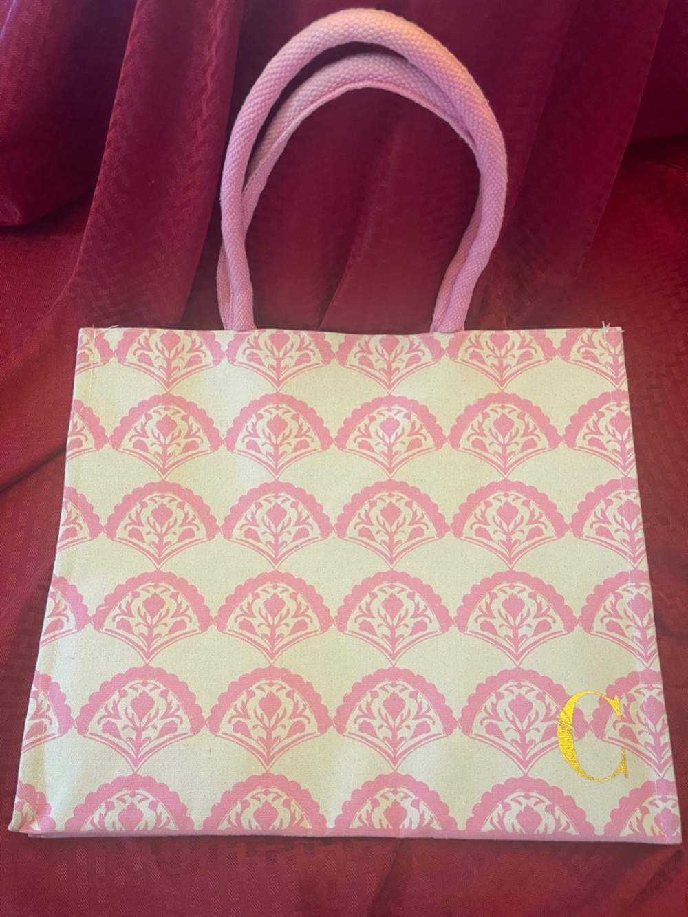 Pink Patterned Canvas Tote with Rope Handles - Picture 2 of 3